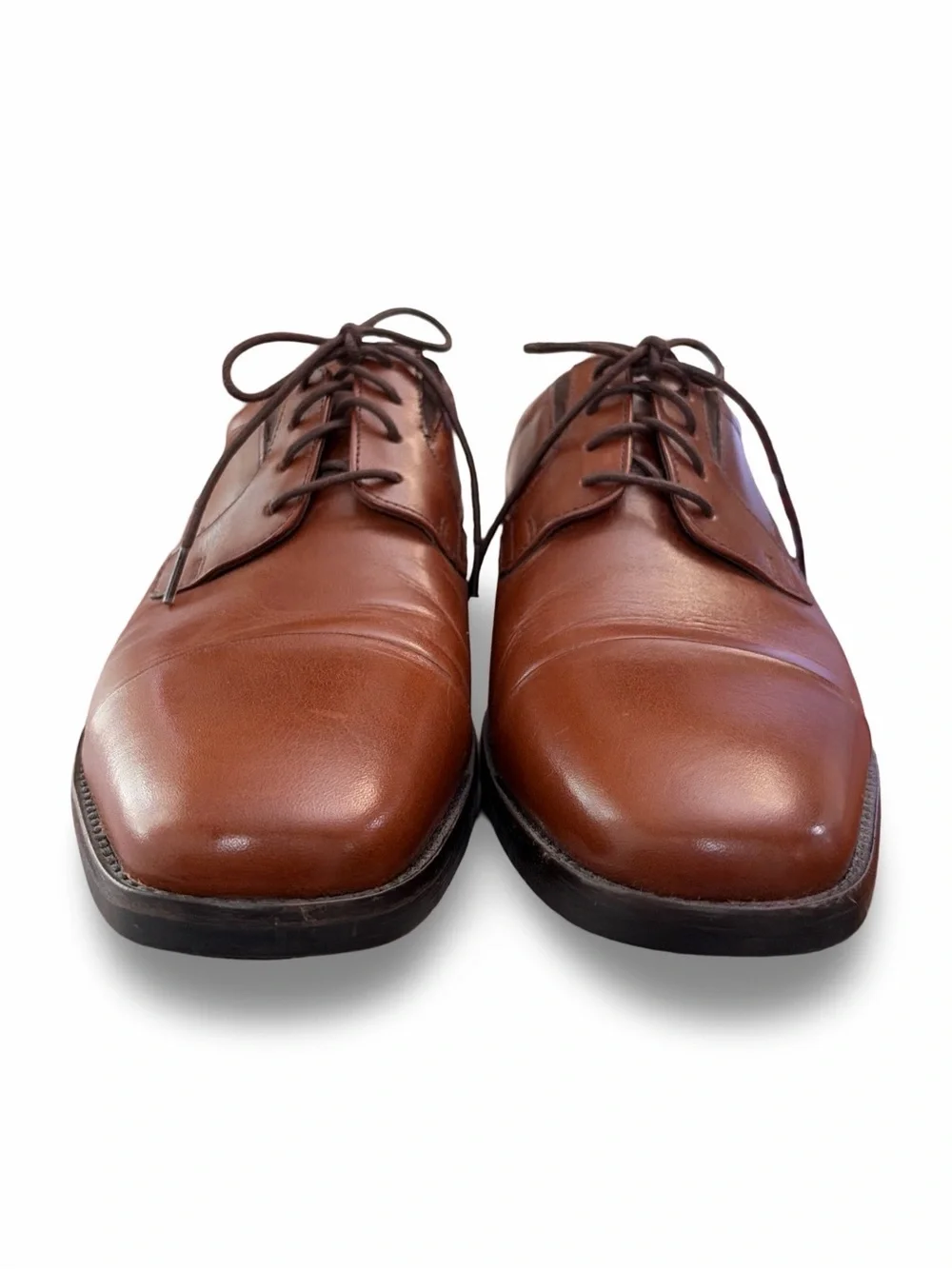 Johnston & Murphy Lancaster Toe Classic Brown Leather Lace-Up Dress Shoe Size 10